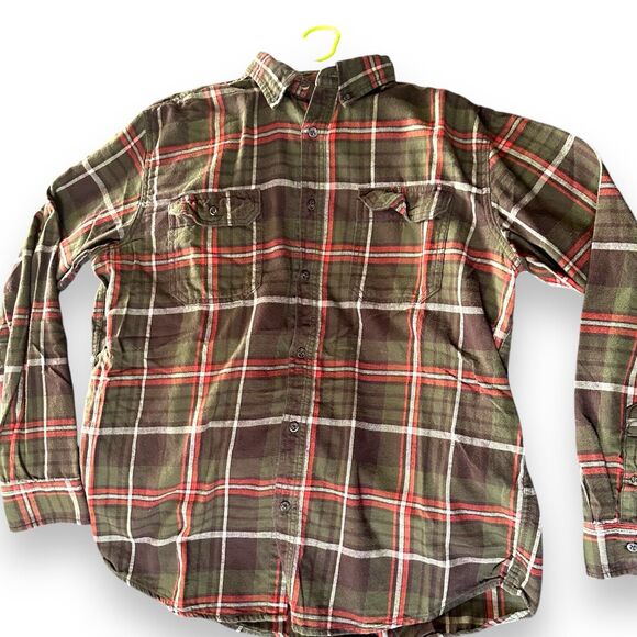 Long Sleeve Checkered Plaid Button Down Flannel Mens Large Green Red Lumberjack - Picture 3 of 16